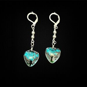 Heart and flower silver earrings - with real flowers